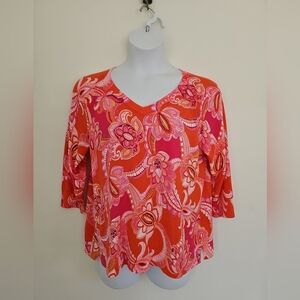 Talbits Multicolor Floral Lightweight Pullover Sweater Size PXL V-neck 3/4 Slv